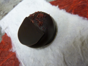 Local apples & ginger white chocolate "nougat" in very dark Nicaragua 80%. 