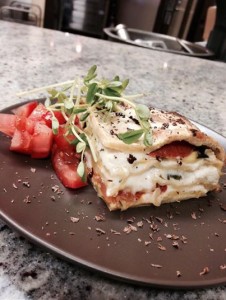 Lunch@theLion for the week of 4/20 is a White Chocolate Roasted Vegetable Lazagna with house made Basil Pasta! and a little shaved Dark Chocolate on Top!