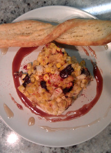 Corn Casserole w White Peach Jivara Sauce