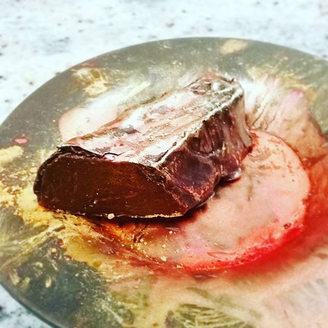 COLORS - rhubarb caramel candy with Valrhona's new double-fermented Itakuja Brazilian dark chocolate, finished in our own Guatemalan dark. #dlcbonbons #chocolatier #chocolateasart #chocolate #visitmanchesternh #valrhona #candybar #candy #artisanchocolate