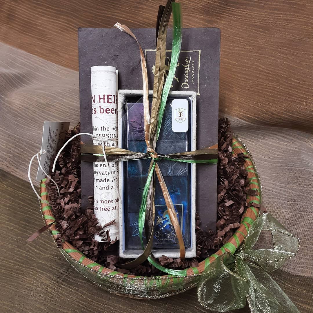 Our ADOPT A CACAO TREE Gift Set includes a Large Bonbon Sharing Box, an Heirloom Chocolate bar, and one year's adoption of an Heirloom cacao tree.#chocolatier #heirloomcacao #savechocolate @heirloomcacaoAvailable to purchase from our website.