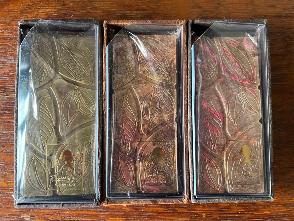 Three bars of pure Criollo chocolate.